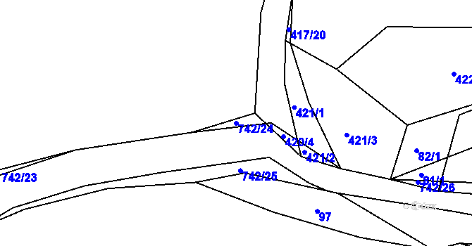 Parcela st. 742/24 v KÚ Sestrouň, Katastrální mapa