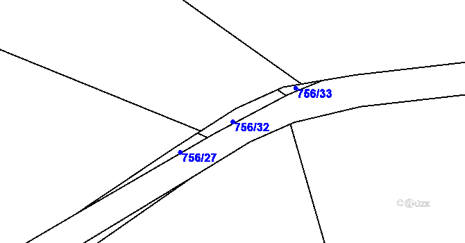 Parcela st. 756/32 v KÚ Sestrouň, Katastrální mapa