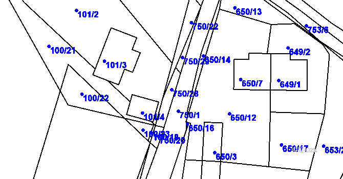 Parcela st. 750/28 v KÚ Sestrouň, Katastrální mapa
