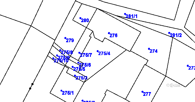 Parcela st. 275/4 v KÚ Sestrouň, Katastrální mapa