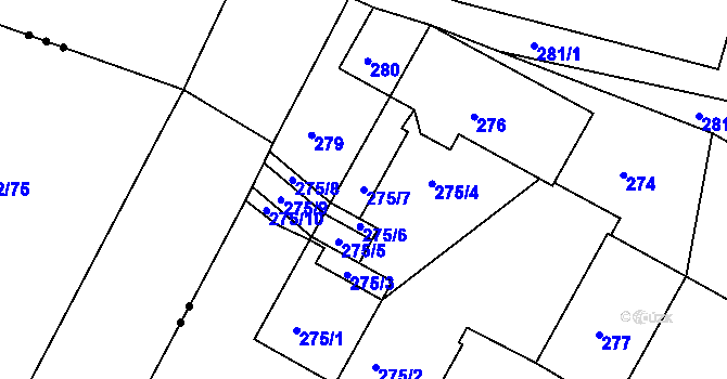 Parcela st. 275/7 v KÚ Sestrouň, Katastrální mapa