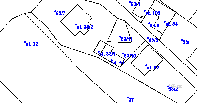 Parcela st. 33/1 v KÚ Sedlec u Mšena, Katastrální mapa