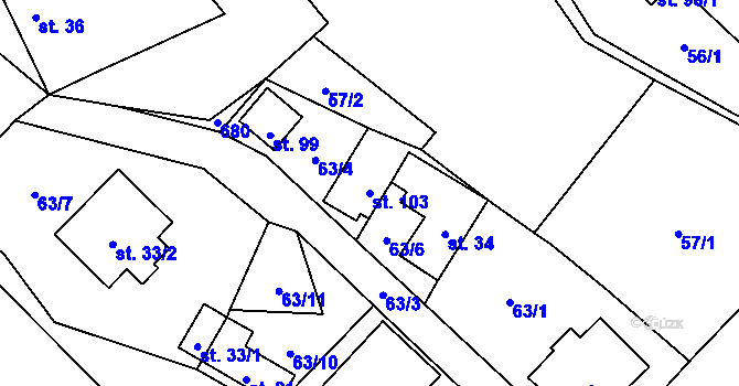 Parcela st. 103 v KÚ Sedlec u Mšena, Katastrální mapa
