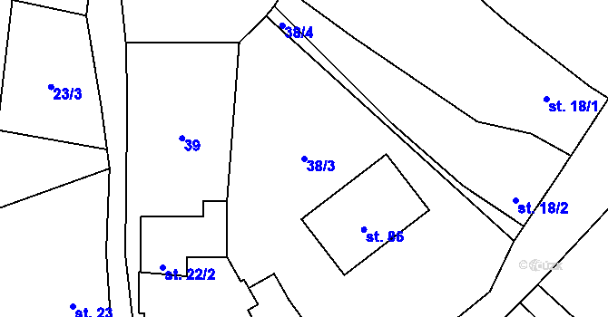 Parcela st. 38/3 v KÚ Sedlec u Mšena, Katastrální mapa