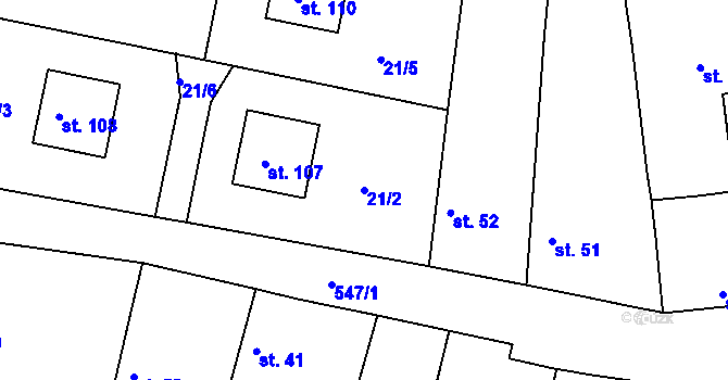 Parcela st. 21/2 v KÚ Sedlec u Benátek nad Jizerou, Katastrální mapa