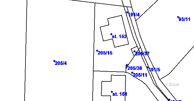 Parcela st. 205/15 v KÚ Sedlec u Líbeznic, Katastrální mapa