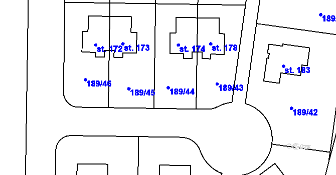Parcela st. 189/44 v KÚ Sedlec u Líbeznic, Katastrální mapa