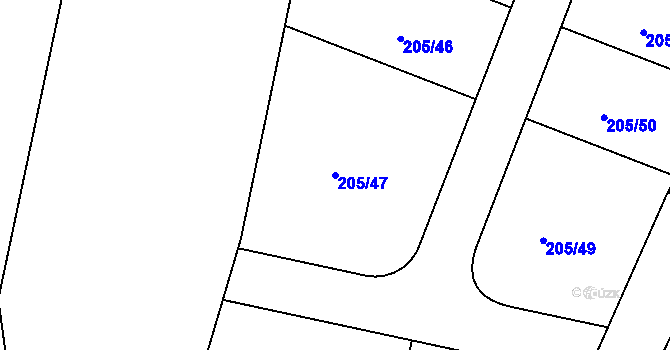 Parcela st. 205/47 v KÚ Sedlec u Líbeznic, Katastrální mapa