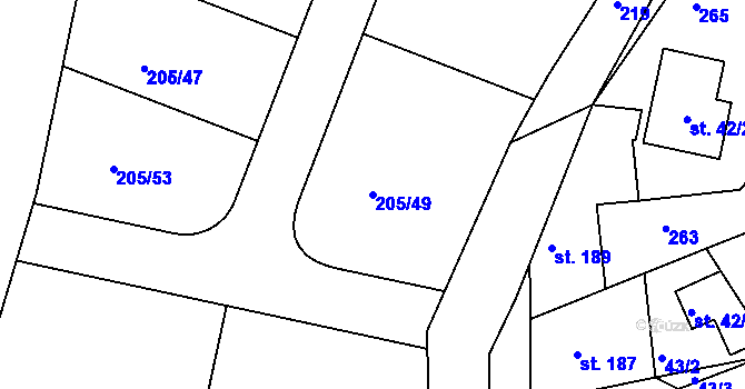 Parcela st. 205/49 v KÚ Sedlec u Líbeznic, Katastrální mapa