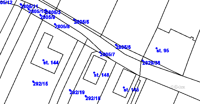 Parcela st. 2805/7 v KÚ Plástovice, Katastrální mapa