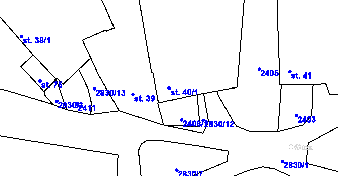 Parcela st. 40/1 v KÚ Vlhlavy, Katastrální mapa