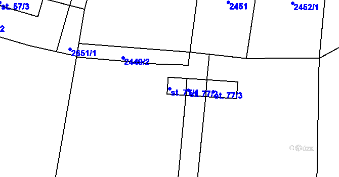 Parcela st. 77/1 v KÚ Vlhlavy, Katastrální mapa