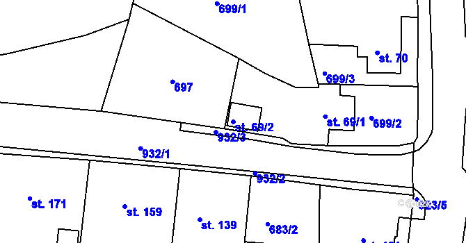 Parcela st. 69/2 v KÚ Čankov, Katastrální mapa