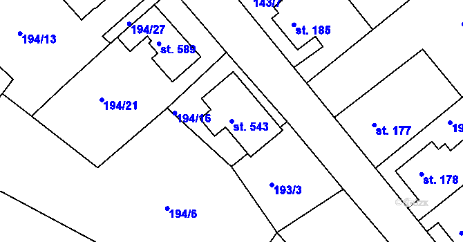 Parcela st. 543 v KÚ Sedlec u Karlových Var, Katastrální mapa