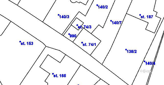 Parcela st. 74/1 v KÚ Sedlec u Karlových Var, Katastrální mapa