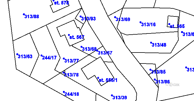 Parcela st. 313/67 v KÚ Sedlec u Karlových Var, Katastrální mapa