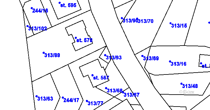 Parcela st. 313/93 v KÚ Sedlec u Karlových Var, Katastrální mapa