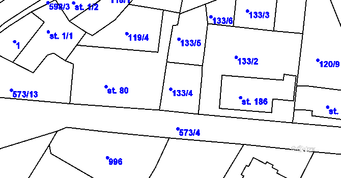 Parcela st. 133/4 v KÚ Sedlec u Karlových Var, Katastrální mapa