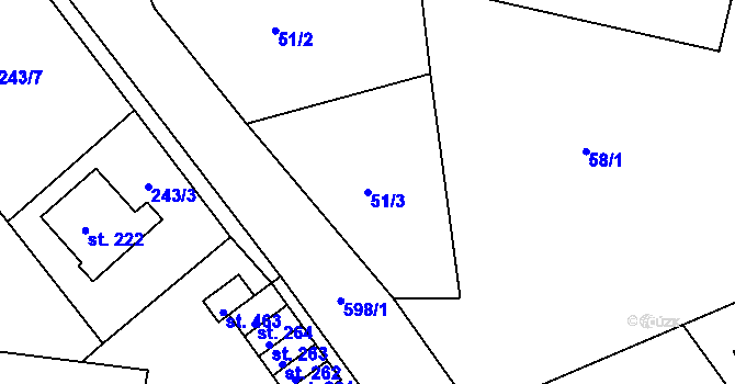 Parcela st. 51/3 v KÚ Sedlec u Karlových Var, Katastrální mapa