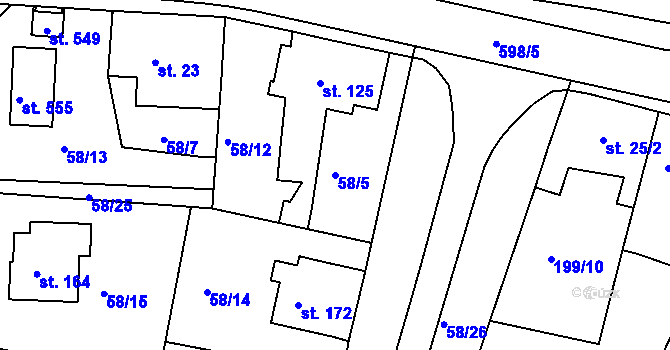 Parcela st. 58/5 v KÚ Sedlec u Karlových Var, Katastrální mapa