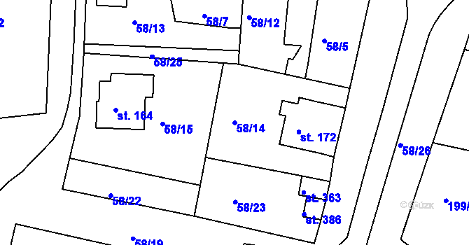 Parcela st. 58/14 v KÚ Sedlec u Karlových Var, Katastrální mapa