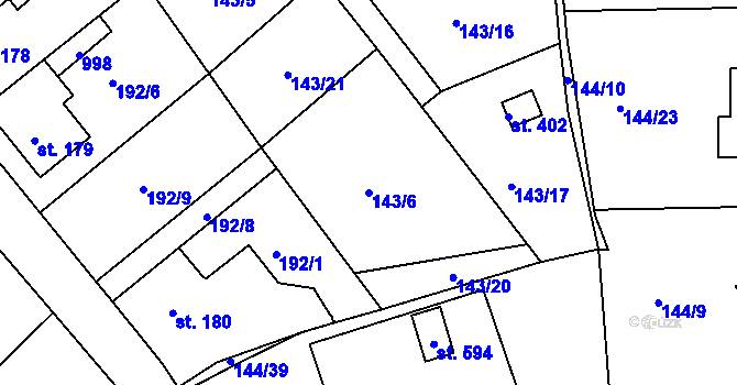 Parcela st. 143/6 v KÚ Sedlec u Karlových Var, Katastrální mapa