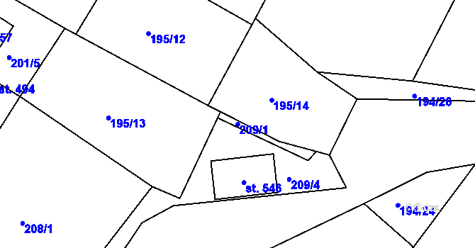 Parcela st. 209/1 v KÚ Sedlec u Karlových Var, Katastrální mapa