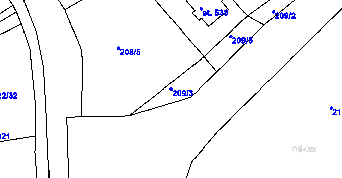 Parcela st. 209/3 v KÚ Sedlec u Karlových Var, Katastrální mapa