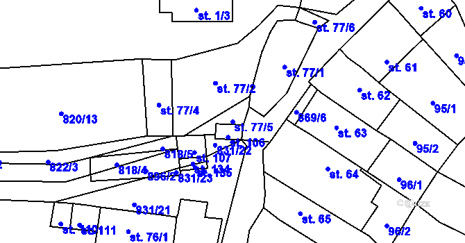 Parcela st. 77/5 v KÚ Sedlec u Libochovic, Katastrální mapa