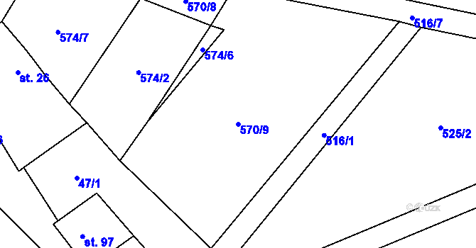 Parcela st. 570/9 v KÚ Sedlec u Libochovic, Katastrální mapa