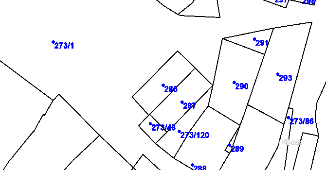 Parcela st. 286 v KÚ Sedlec u Mikulova, Katastrální mapa