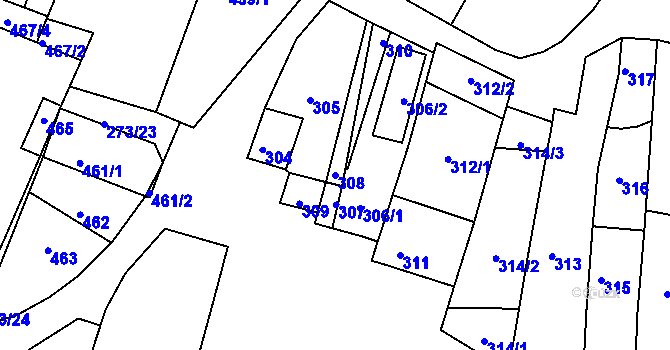 Parcela st. 308 v KÚ Sedlec u Mikulova, Katastrální mapa