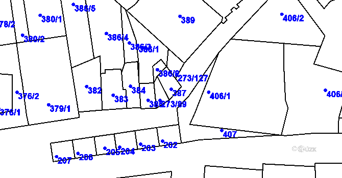 Parcela st. 387 v KÚ Sedlec u Mikulova, Katastrální mapa