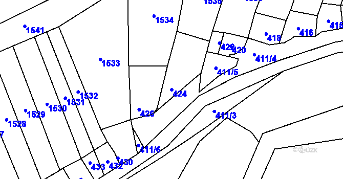 Parcela st. 424 v KÚ Sedlec u Mikulova, Katastrální mapa