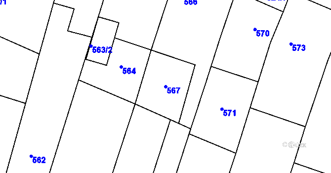 Parcela st. 567 v KÚ Sedlec u Mikulova, Katastrální mapa