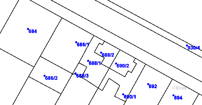 Parcela st. 688/2 v KÚ Sedlec u Mikulova, Katastrální mapa