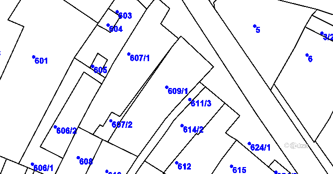 Parcela st. 609/1 v KÚ Sedlec u Mikulova, Katastrální mapa