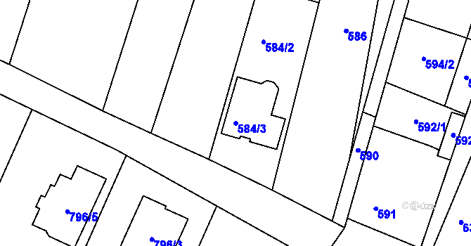 Parcela st. 584/3 v KÚ Sedlec u Mikulova, Katastrální mapa