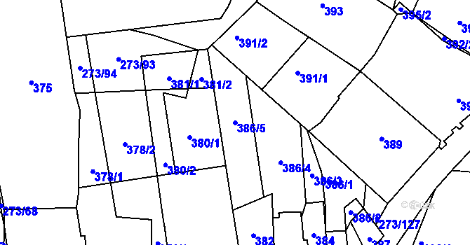 Parcela st. 386/5 v KÚ Sedlec u Mikulova, Katastrální mapa