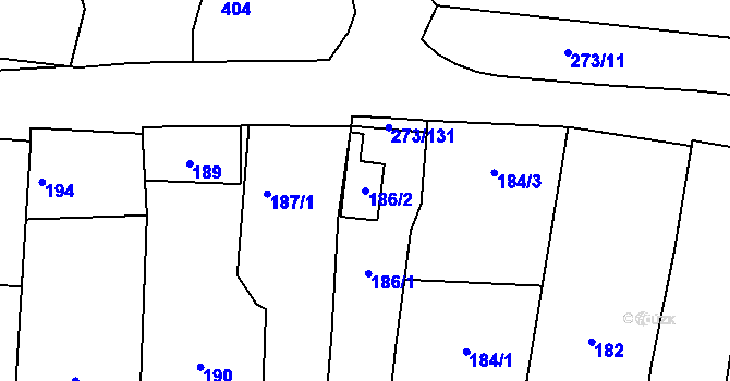 Parcela st. 186/2 v KÚ Sedlec u Mikulova, Katastrální mapa
