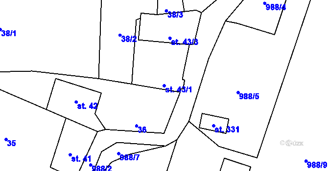Parcela st. 43/1 v KÚ Prčice, Katastrální mapa