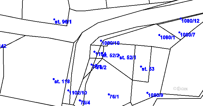 Parcela st. 52/2 v KÚ Prčice, Katastrální mapa