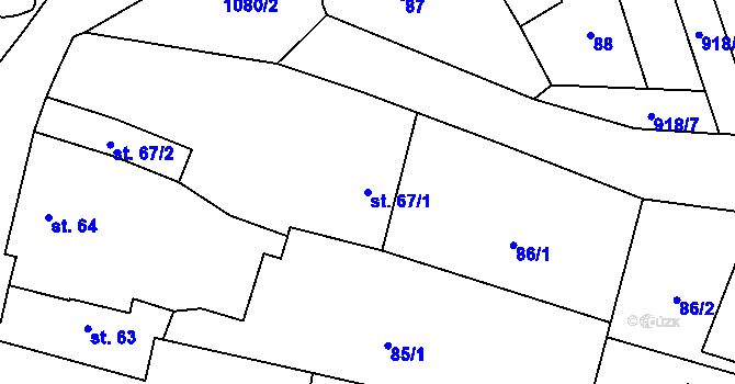 Parcela st. 67/1 v KÚ Prčice, Katastrální mapa