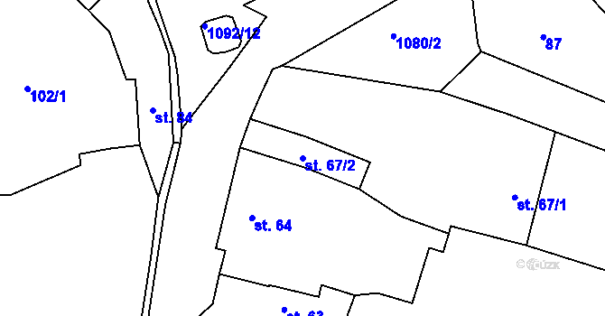 Parcela st. 67/2 v KÚ Prčice, Katastrální mapa