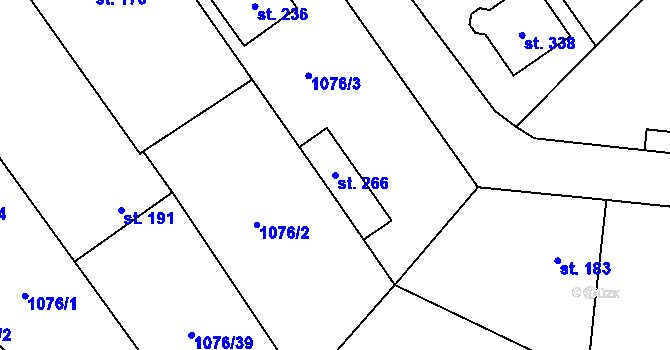 Parcela st. 266 v KÚ Prčice, Katastrální mapa