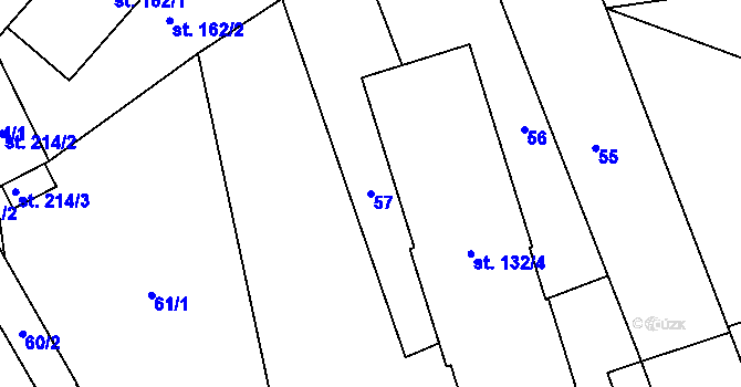 Parcela st. 57 v KÚ Prčice, Katastrální mapa