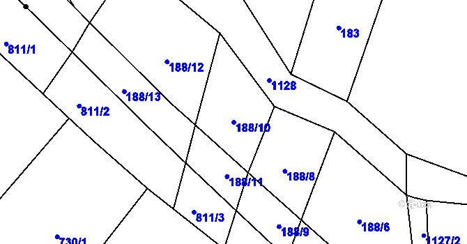 Parcela st. 188/10 v KÚ Prčice, Katastrální mapa