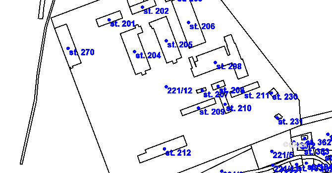 Parcela st. 221/12 v KÚ Prčice, Katastrální mapa