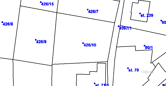 Parcela st. 426/10 v KÚ Prčice, Katastrální mapa