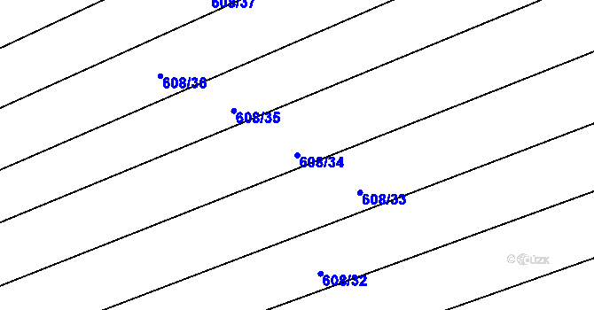 Parcela st. 608/34 v KÚ Prčice, Katastrální mapa